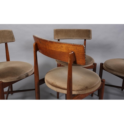 69 - A set of four G Plan Fresco teak dining chairs upholstered bar back and circular seats on rounded le... 