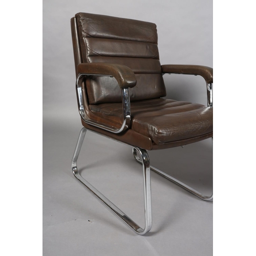 26 - Gordon Russell for Verco, c1970s, a pair of brown leather and chrome office desk chairs