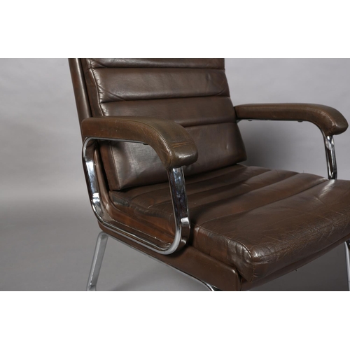 26 - Gordon Russell for Verco, c1970s, a pair of brown leather and chrome office desk chairs