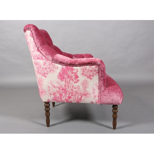 37 - A John Sankey buttoned back pink velvet and etoile upholstered tub chair on turned legs