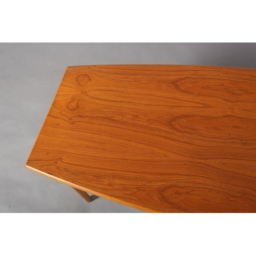 50 - A Danish teak and beech coffee table of rectangular curved outline with railed undertier, 120cm wide... 