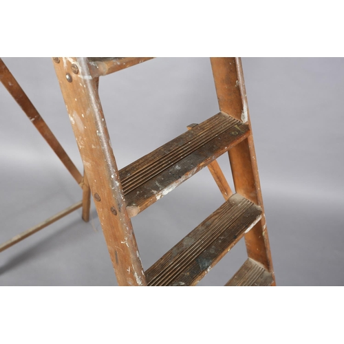 159 - A set of mid 20th century wooden step ladders, 182cm high max