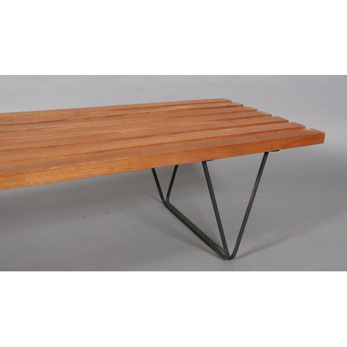 1 - Robin Day (1915-2010) for Hille's Interplan Range c1955, a mahogany slatted bench on black metal rod... 