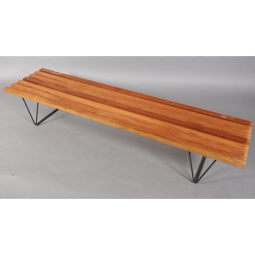 2 - Robin Day (1915-2010) for Hille's Interplan Range c.1955, mahogany slatted bench on black metal rod ... 