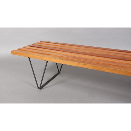 2 - Robin Day (1915-2010) for Hille's Interplan Range c.1955, mahogany slatted bench on black metal rod ... 