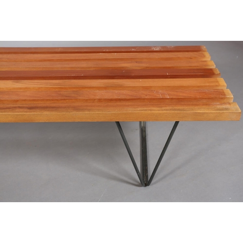 2 - Robin Day (1915-2010) for Hille's Interplan Range c.1955, mahogany slatted bench on black metal rod ... 