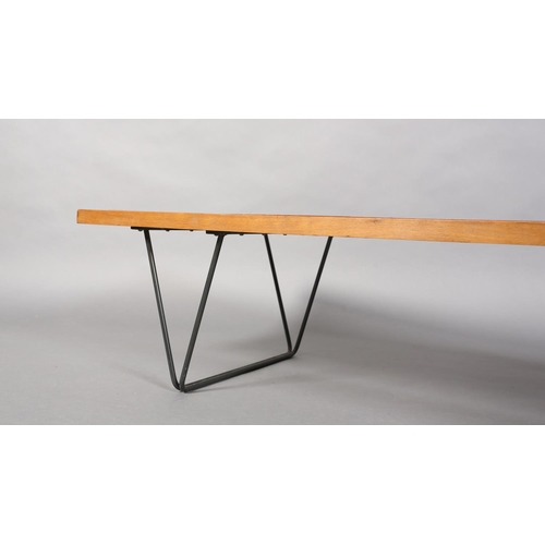 2 - Robin Day (1915-2010) for Hille's Interplan Range c.1955, mahogany slatted bench on black metal rod ... 