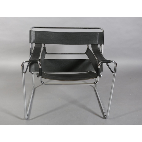 53 - A chrome and black leather lounge chair after the B3 design by Marcel Breuer