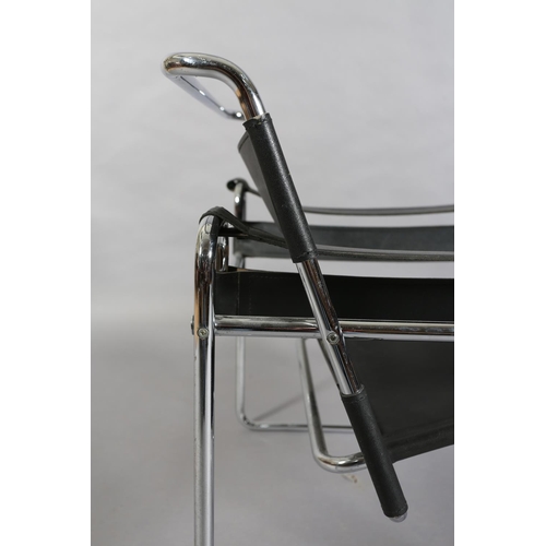 53 - A chrome and black leather lounge chair after the B3 design by Marcel Breuer