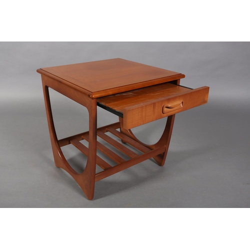 72 - A modern G Plan teak lamp table, square, with pull side and railed undertier, 50cm x 50cm x 51cm hig... 