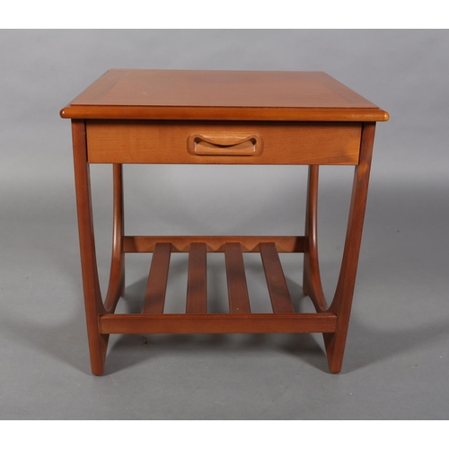 72 - A modern G Plan teak lamp table, square, with pull side and railed undertier, 50cm x 50cm x 51cm hig... 