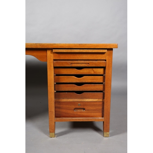 162 - A mid 20th century oak desk, having a green rexine incised surface, slide, drawer and filling drawer... 