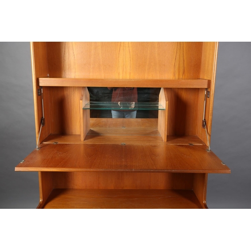 119 - A teak wall unit by William Lawrence of Nottingham, c1970s, having an open glass lined shelf above a... 