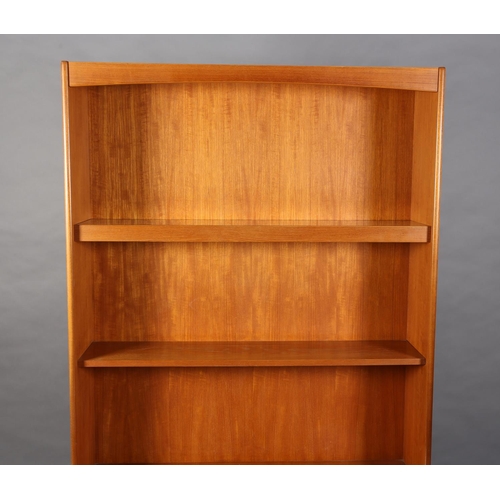 120 - A teak wall unit by William Lawrence of Nottingham, c1970s, having two shelves, one glass lined, the... 