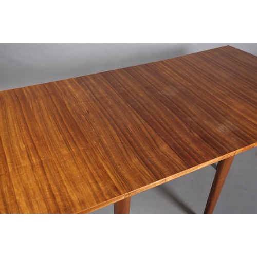 132 - Morris of Glasgow, a teak drop leaf dining table, rectangular, on tapered legs, 184cm x 84cm open, 6... 