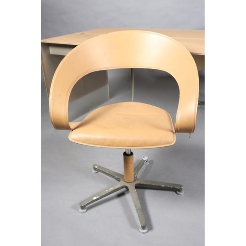 133 - An Italian pale butterscotch leather and perspex desk and pair of matching swivel chairs desk, 161cm... 