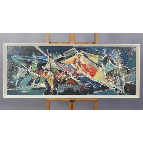 165 - Barny, Abstract, mixed media, signed to lower left, c late '50s/early '60s, 44cm x 118cm