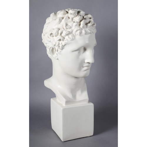 172 - A ceramic classical bust of a Greek male, on square plinth, 61cm high