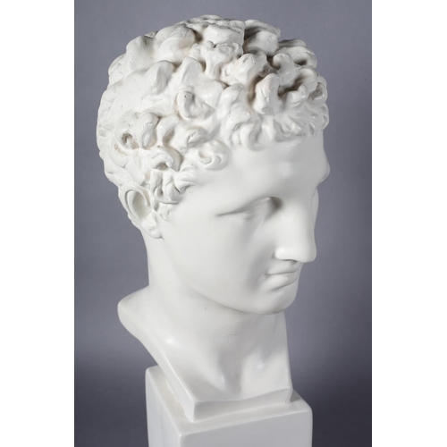 172 - A ceramic classical bust of a Greek male, on square plinth, 61cm high