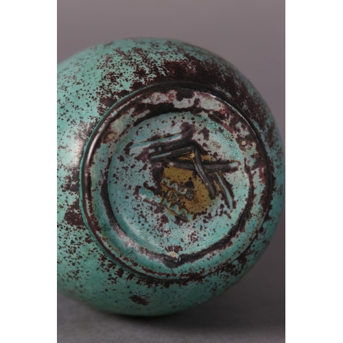 11 - Svend Hammershoi for Herman A Kahler Keramik, Denmark, a vase, turquoise/grey glaze over earthenware... 