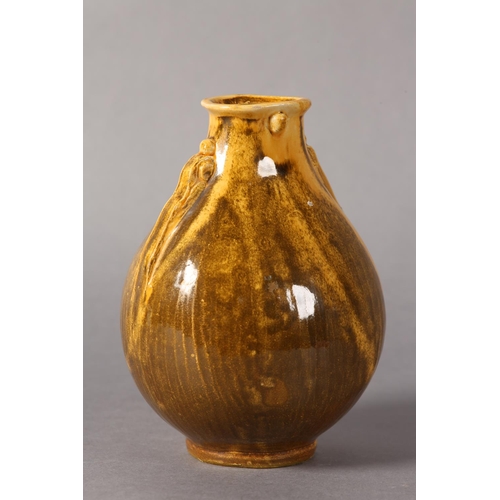 12 - Svend Hammershoi for Herman A Kahler Keramik, Denmark, a vase, ovoid, ochre and brown glaze, over ea... 