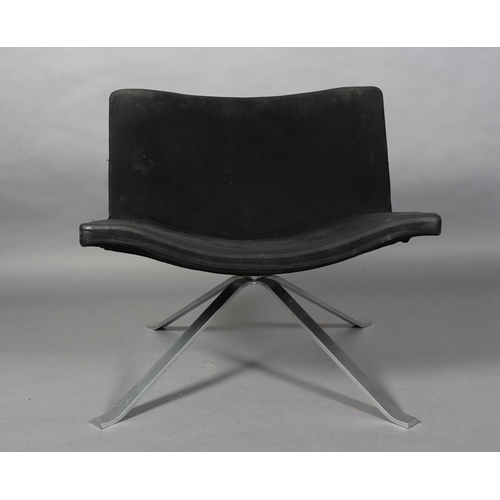 55 - A black suede swivel chair on four steel legs