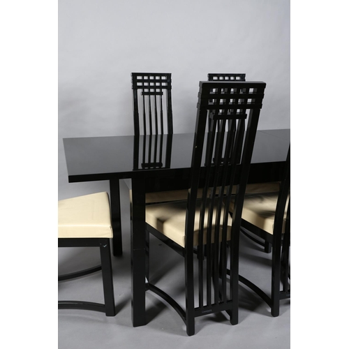 118 - A black lacquered dining suite by Casabella la dolce vita, rectangular table on square legs, 170cm x... 