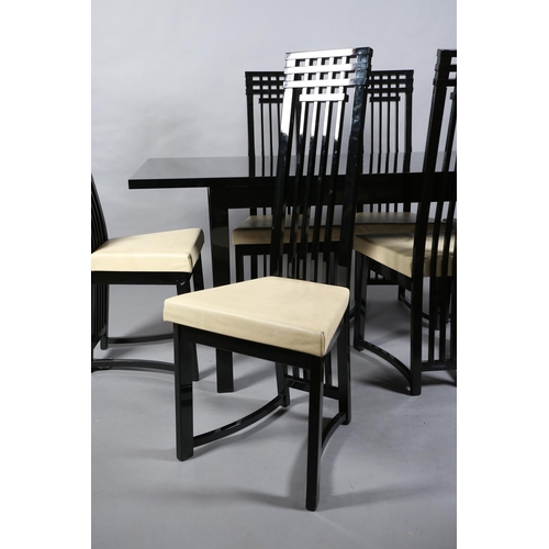 118 - A black lacquered dining suite by Casabella la dolce vita, rectangular table on square legs, 170cm x... 