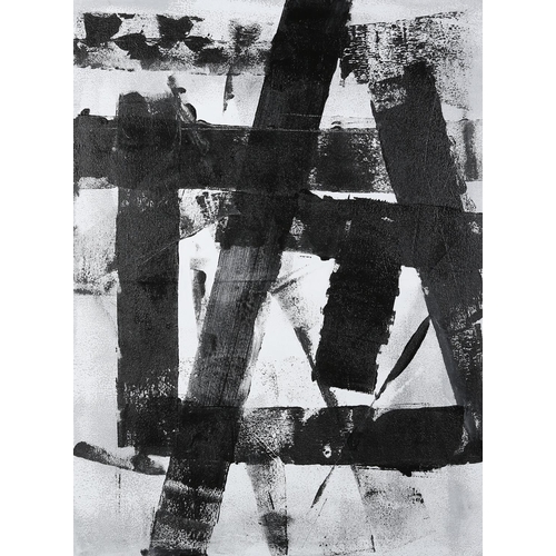 117 - Ben Frais, Black and white abstract, oil on canvas, signed verso, 101cm x 74.5cm