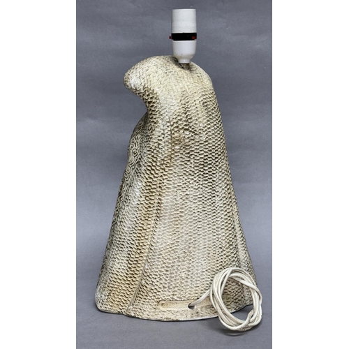 96 - A 1950s chalkwork table lamp modelled as a bust of a Spanish girl wearing a mantilla and shawl, 35cm... 