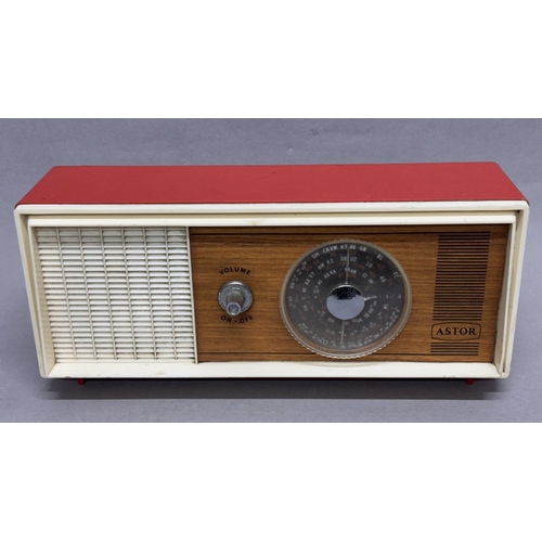 93 - A 1960s Astor radio, in red and cream plastic case with teak front panel, made in Australia, 35cm wi... 