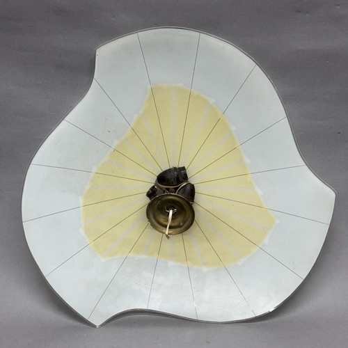 51 - An early 1960s white and yellow glass pendant light fitting, approximate diameter 49cm