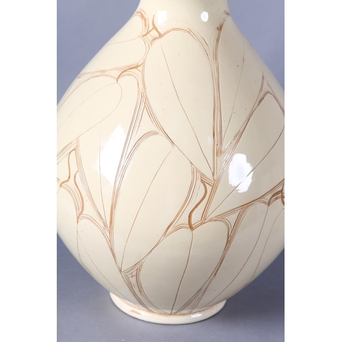 16 - Herman A Kahler (Danish 1846-1917), large ovoid vase with everted rim, glazed in cream, incised with... 