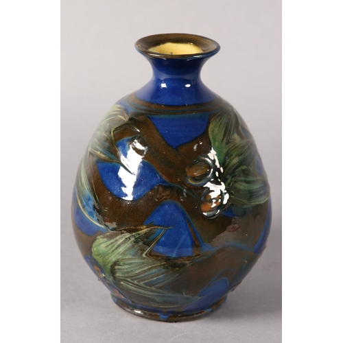 8 - Herman A Kahler (Danish 1846-1917) vase, ovoid, glazed in green and brown with flower heads on blue,... 