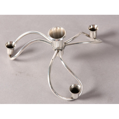 18 - Danish 1970s, A silver plate table centrepiece having three candleholders centred with a removeable ... 