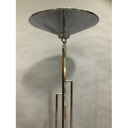 40 - An Art Deco chrome uplighter, having a conical shade, the hexagonal column with asymmetrical side co... 