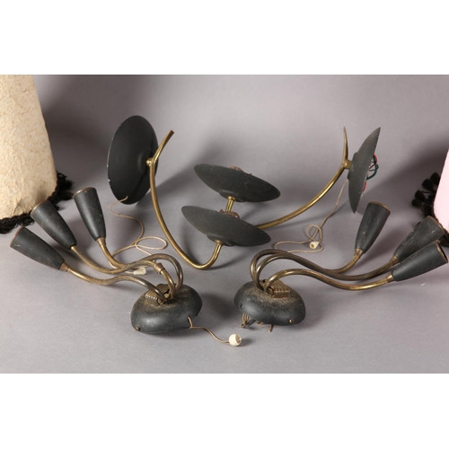 87 - A pair of late 1950s/early 1960s black enamelled and gilt metal wall sconces of dished form, approxi... 