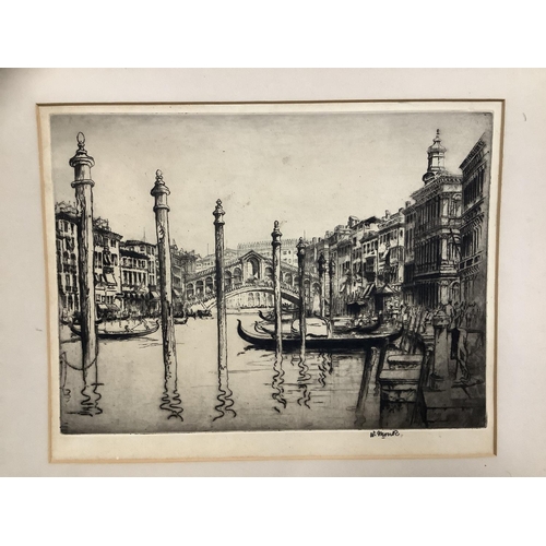 34 - William Monk (1863-1937) black and white etching of the Rialto Bridge, Venice, signed in pencil to t... 