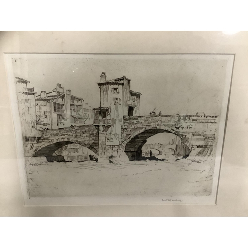 34 - William Monk (1863-1937) black and white etching of the Rialto Bridge, Venice, signed in pencil to t... 