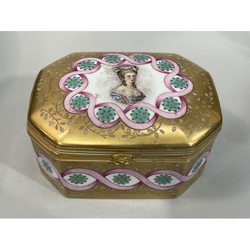 8 - A late 19th century French porcelain and gilt metal mounted casket of rectangular canted form, hand ... 