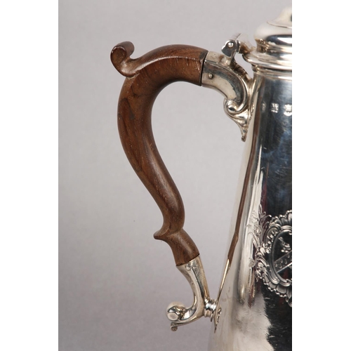 232 - A GEORGE II SILVER COFFEE POT, London 1741 for Gabriel Sleath, the domed cover with bladed knop fini... 