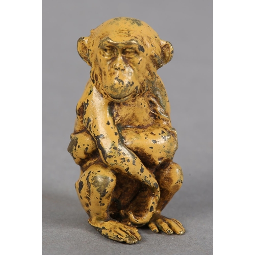 65 - FRANZ XAVIER BERGMAN (Austrian 1861-1936), A cold painted bronze figure of an ape in contemplative p... 