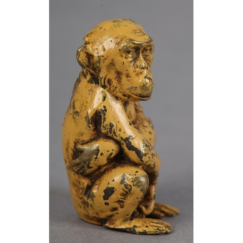 65 - FRANZ XAVIER BERGMAN (Austrian 1861-1936), A cold painted bronze figure of an ape in contemplative p... 