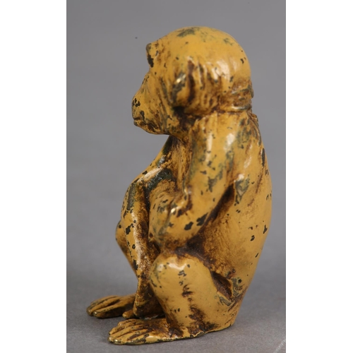 65 - FRANZ XAVIER BERGMAN (Austrian 1861-1936), A cold painted bronze figure of an ape in contemplative p... 