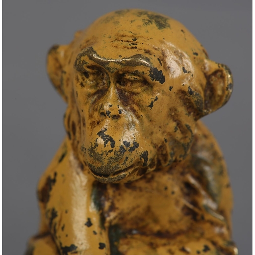 65 - FRANZ XAVIER BERGMAN (Austrian 1861-1936), A cold painted bronze figure of an ape in contemplative p... 