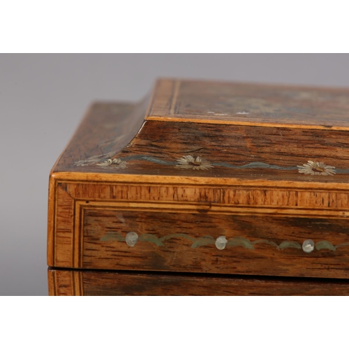 71 - AN EARLY 19TH CENTURY ROSEWOOD AND PAINTED SARCOPHAGUS TEA CADDY, the lid and sides with bouquets of... 