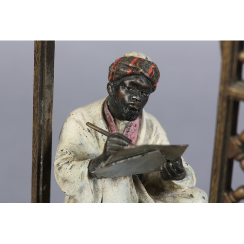 66 - FRANZ XAVIER BERGMAN (Austrian 1861-1936), Cold painted bronze inkwell cast as an Arab scribe sittin... 