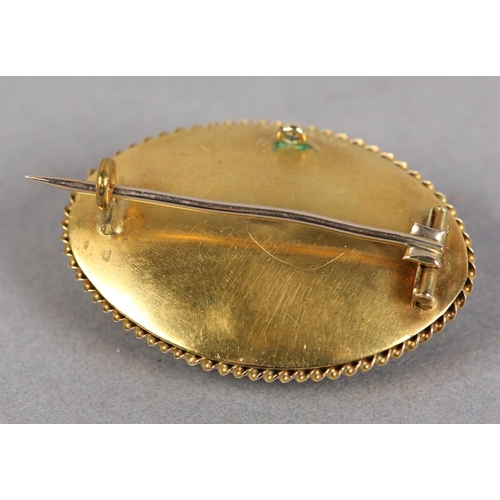 405 - A VICTORIAN SEED PEARL, marquise shaped shield brooch in 15ct gold, the single pearl star set, raise... 