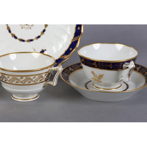 85 - A FLIGHT, BARR & BARR WORCESTER PORCELAIN TRIO circa 1830 of teacup, saucer and coffee can, the whit... 