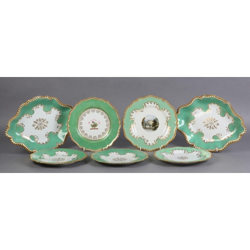 89 - A PAIR OF FLIGHT, BARR & BARR WORCESTER PORCELAIN SERVING DISHES and three dessert plates, quatrefoi... 